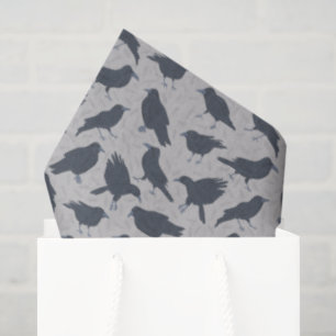 Black Crows Birds Grey Patterned Tissue Paper