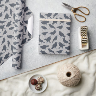 Black Crows Birds Grey Patterned Wrapping Paper
