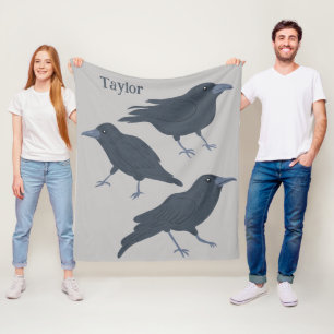 Black Crows Birds Illustrations Personalized Fleece Blanket