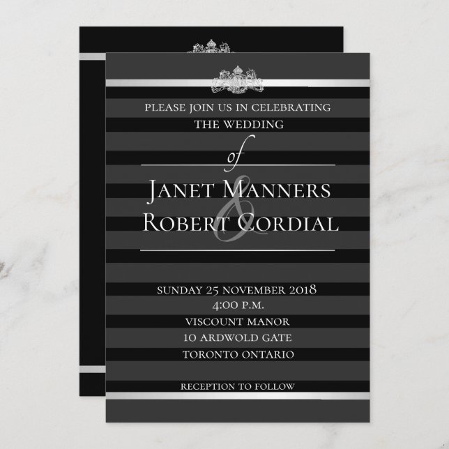 Black Crystal Tuxedo Stripe Formal Elegant Wedding Invitation (Front/Back)