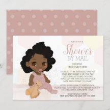 Black Curly Hair Baby Shower By Mail Invitation 1