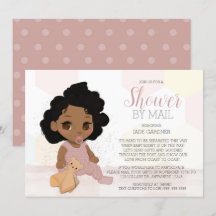 Black Curly Hair Baby Shower By Mail Invitation 2