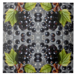 Black Currants Berries & Green Leaf Pattern Tile