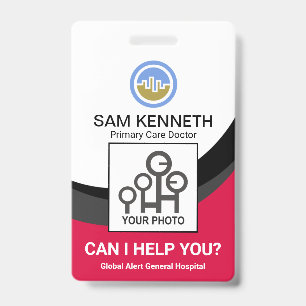 Black Curvature Waves Medical Doctor Photo Badge