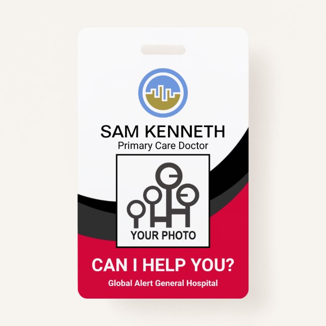 Black Curvature Waves Medical Doctor Photo Badge (Front)