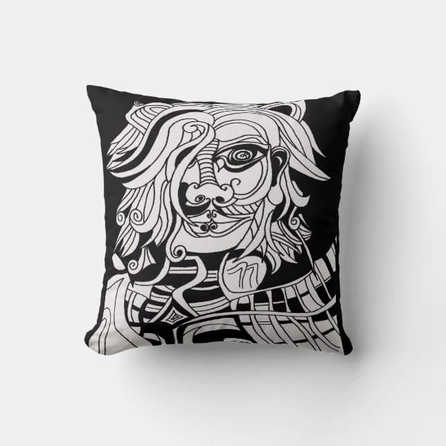 Black cushion with abstract skull animan drawing (Front)