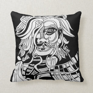 Black cushion with abstract skull animan drawing