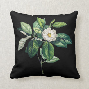 Black cushion with white magnolia
