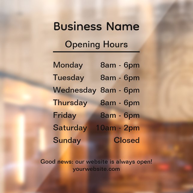 Black Custom Branded Business Name Opening Hours Window Cling (Sheet 2)
