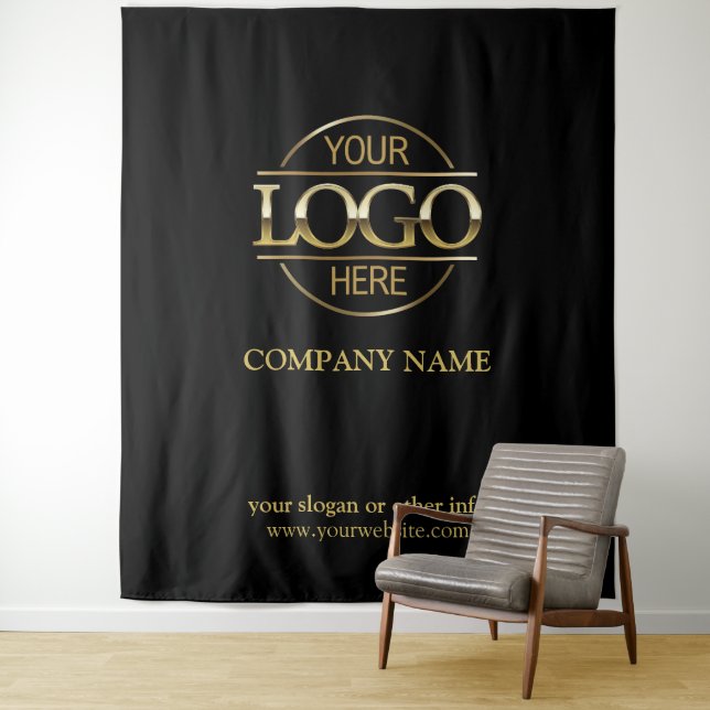 Black Custom Business Logo Trade Show Backdrop Tapestry (In Situ)