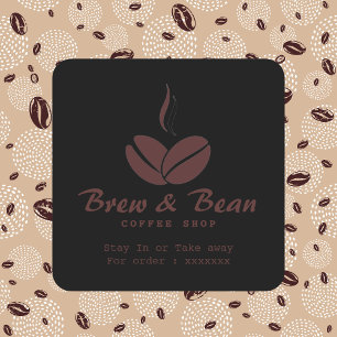 Black Custom coffee shop logo square sticker