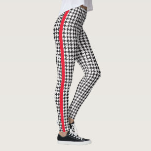 Black & Custom Color Houndstooth w red stripe Leggings