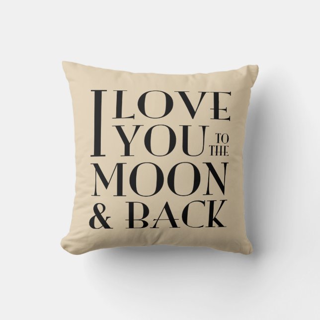 Black & Custom Colour Love you to the moon & back Throw Pillow (Front)