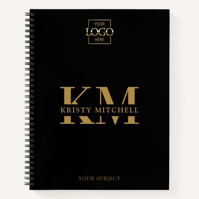 Black Custom Company Logo Business Monogrammed Notebook (Front)
