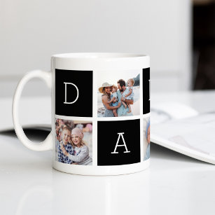 Black   Custom Daddy 5 Photo Collage Coffee Mug