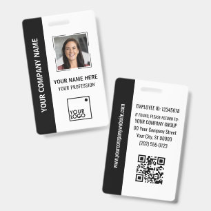 Black Custom Employee Photo ID Logo Qr Code Name  Badge