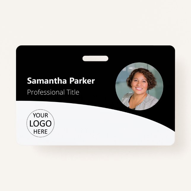 Black Custom Employee - Photo, Logo, Barcode, Name Badge (Front)