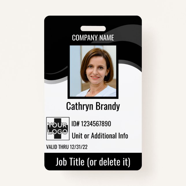 Black custom Employee Security Id, logo, Bar Code Badge (Front)