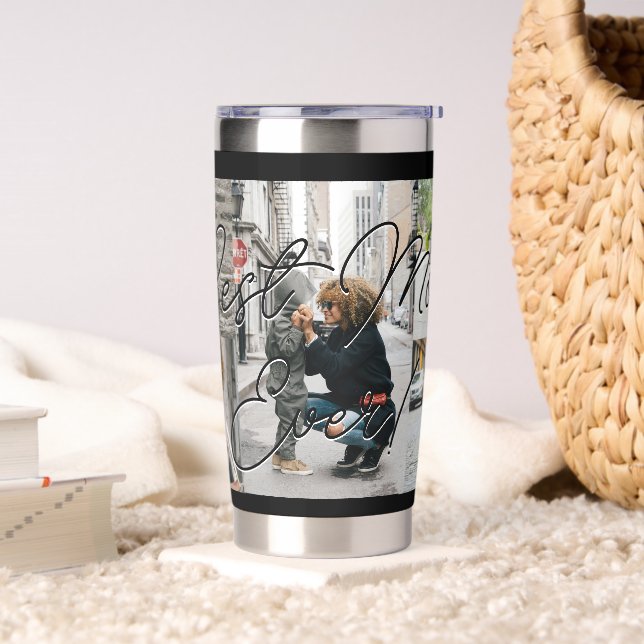 Black Custom Five Photo Collage Best Mom Ever Insulated Tumbler (Living Room)