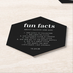 Black Custom Fun Facts Funny Wedding Paper Coaster
