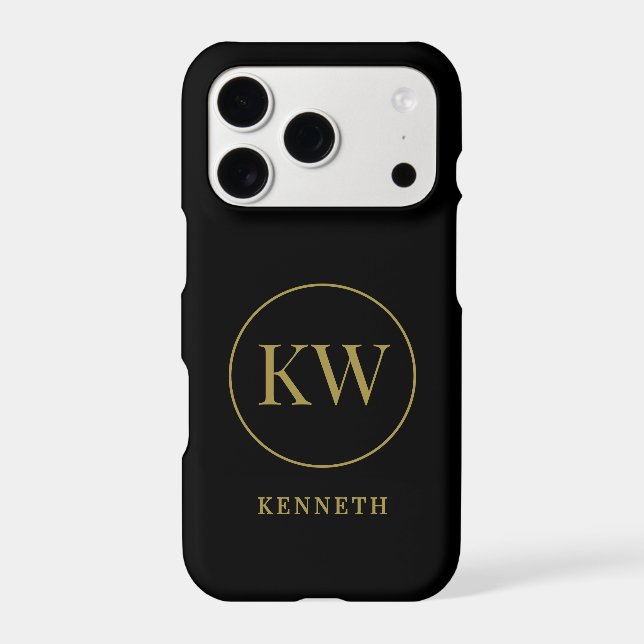 Black Custom Gold Initials Name Minimalist Men  (Back)