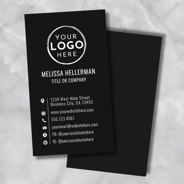 Black Custom Logo Minimal Modern Vertical Business Card (Black Custom Logo Minimal Modern Vertical Business Card )