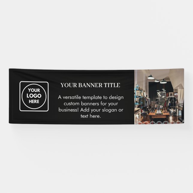 Black Custom Logo | Modern 8' Branded Event Banner (Horizontal)