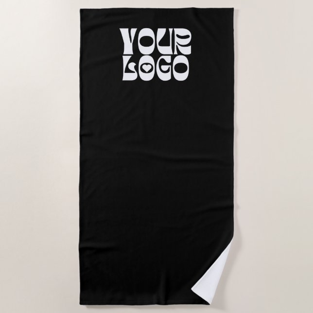 Black Custom Logo Promotional Business Beach Towel (Front)