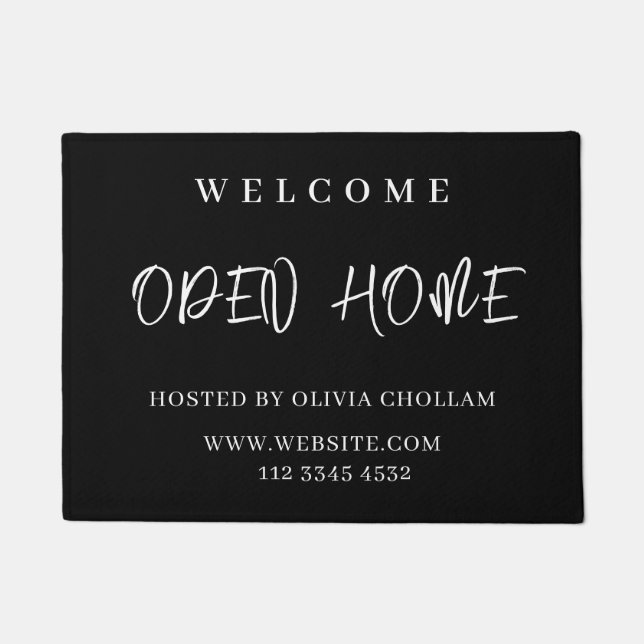 Black Custom Logo | Real Estate Open House Welcome Doormat (Front)