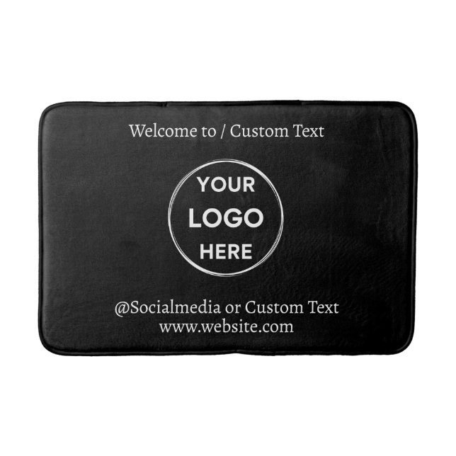 Black Custom Logo Text Modern Minimalist Business Bath Mat (Front)
