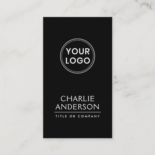 Black custom logo vertical modern minimalist business card (Front)