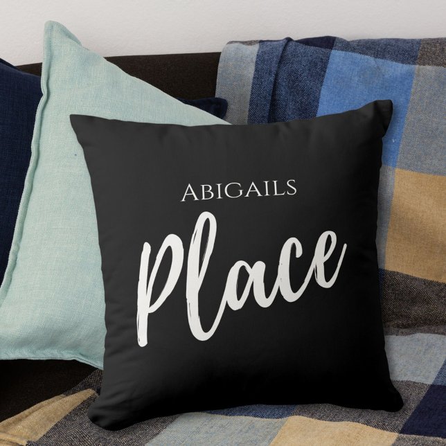 Black Custom Name Place Throw Pillow (Creator Uploaded)