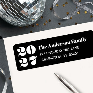 Black Custom Number New Year White Type Bold Name