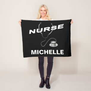 BLACK Custom Nurse Name Fleece Blanket