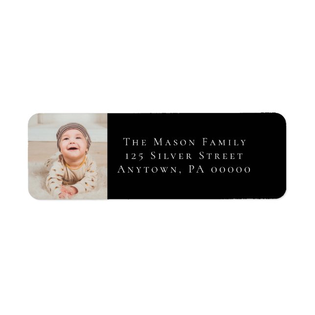 Black Custom Photo Modern Return Address Labels (Front)