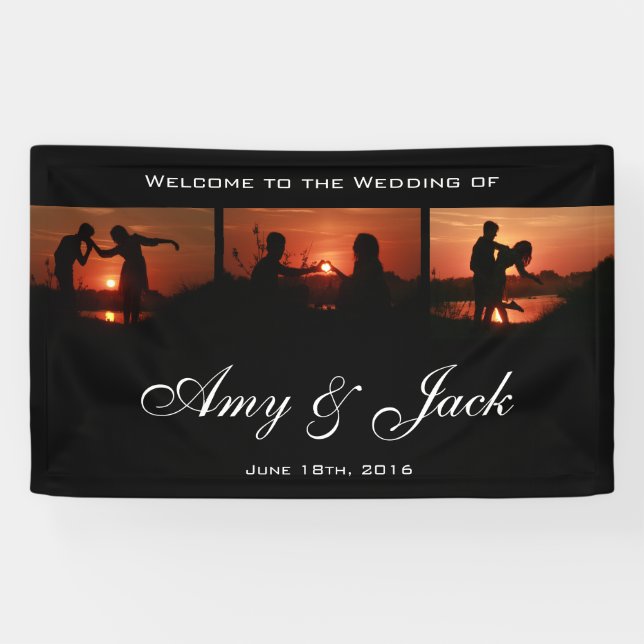 Black Custom Photo Series Welcome Wedding Banner (Horizontal)