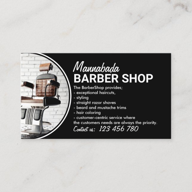 Black Custom Photos Circle Modern Barber Shop Business Card (Front)