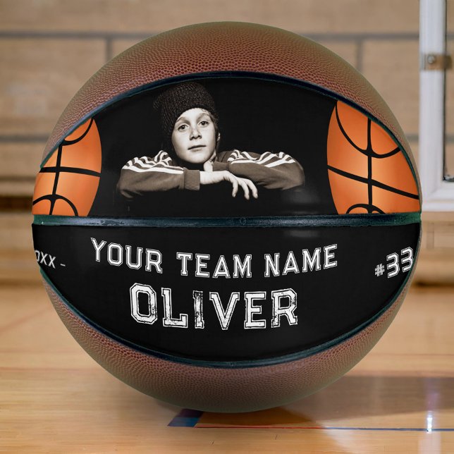 Black Custom Player Name Number Keepsake Photo Basketball (Creator Uploaded)