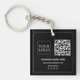 Black   Custom QR Code Business Logo Social Media Keychain
