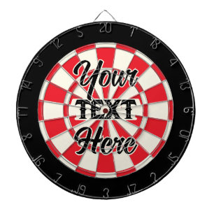 Black Custom Text & Red White Chequered Pattern Dartboard