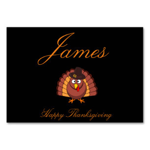 Black Custom Thanksgiving Place Cards With Turkey