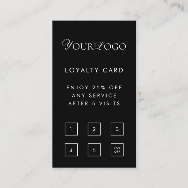 Black Custom Thin Business Logo Customer Reward Loyalty Card (Front)