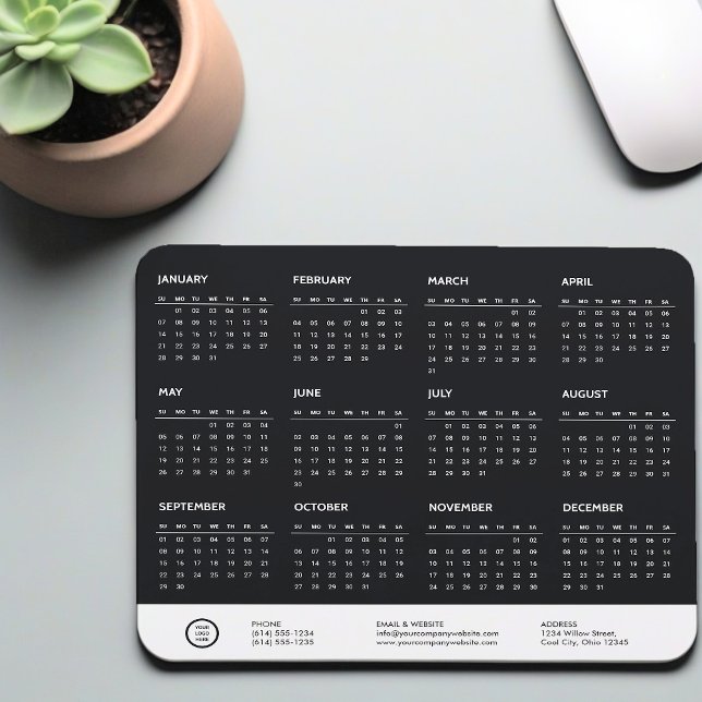 Black Customizable 2024 Calendar Company Logo Swag Mouse Pad (Calendar Mousepad)