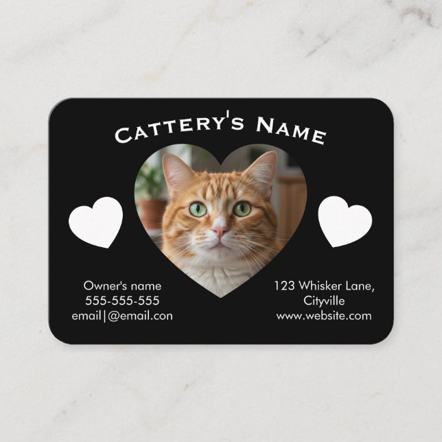 Black Customizable Cattery Business Card  (Front)