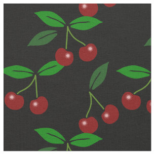 Black Customizable Classic Cherry Fruit and Leaf Fabric