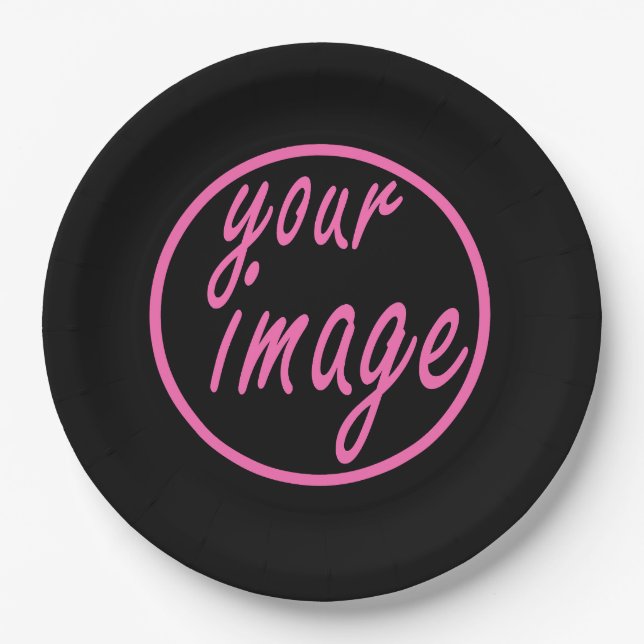 Black Customizable Image Photo Template Paper Plate (Front)