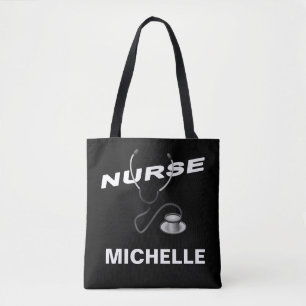 BLACK Customizable Name Nurse Tote Bag
