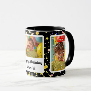 Black Customizable Photo Frames Birthday Confetti Mug