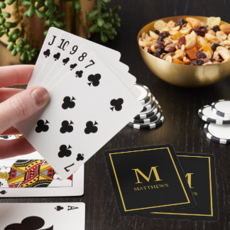 Black Customize It Gold Monogram & Name Playing Cards