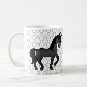 Black Cute Cartoon Trotting Horse Coffee Mug